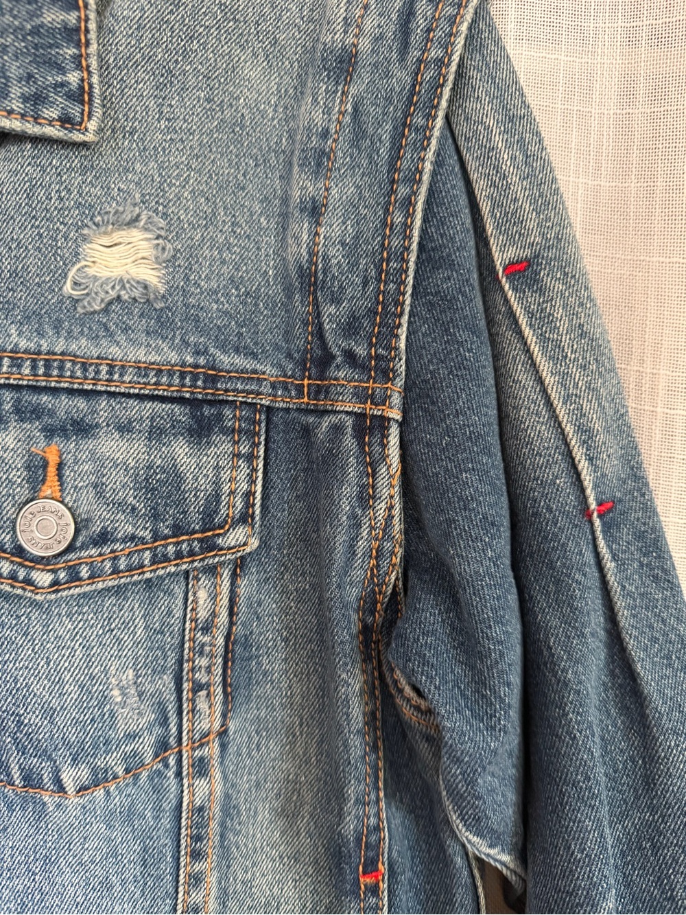 Joie Blue Distressed Denim Jean Jacket - Picture 3 of 4